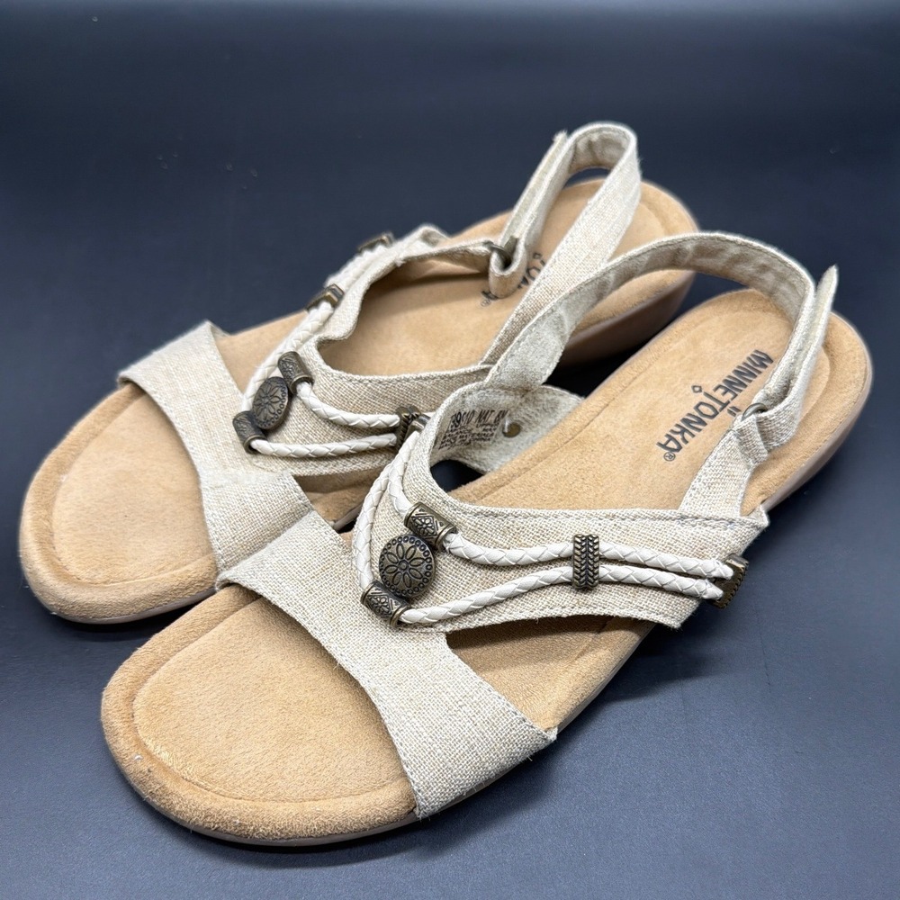 Minnetonka Womens Natural Fabric Slingback Sandals Medallion Boho 799910 Size 8M